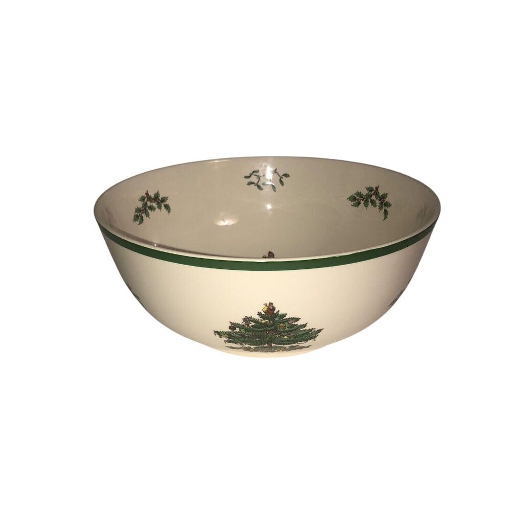 SPODE “Christmas Tree” 9.75" D x 4" H Large Round Serving Bowl Green Trim - Picture 2 of 5